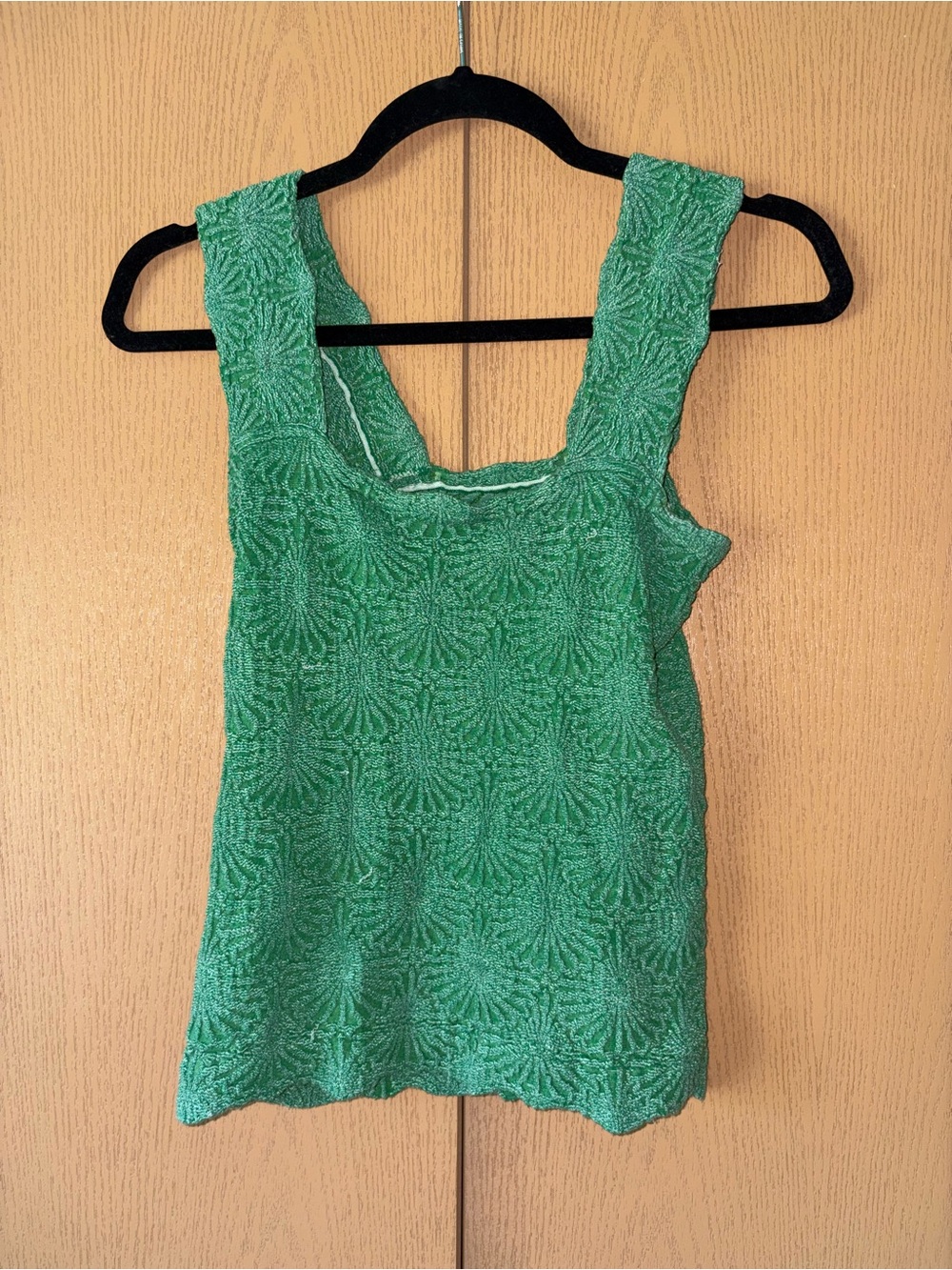 Free People Green Textured Square-Neck Tank
